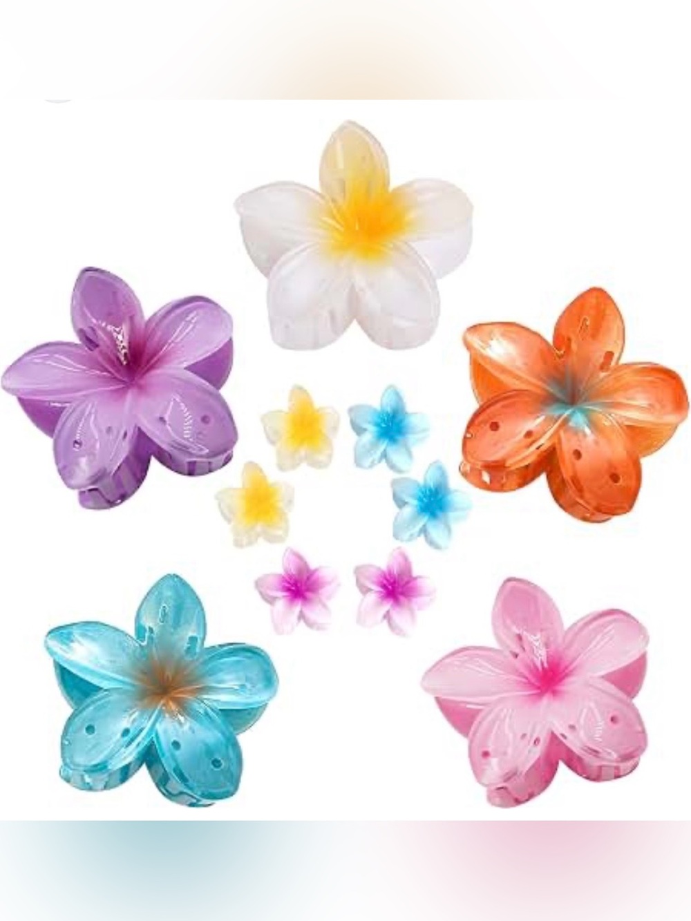 Colorful Tropical Plumeria Hair Claw clips Multicolor Set New